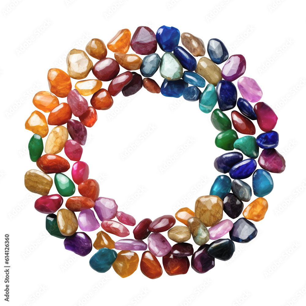 circle of colorful stones isolated on transparent background cutout , generative ai