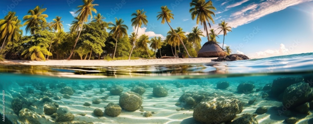 Paradise beach natural background. Illustration AI Generative.