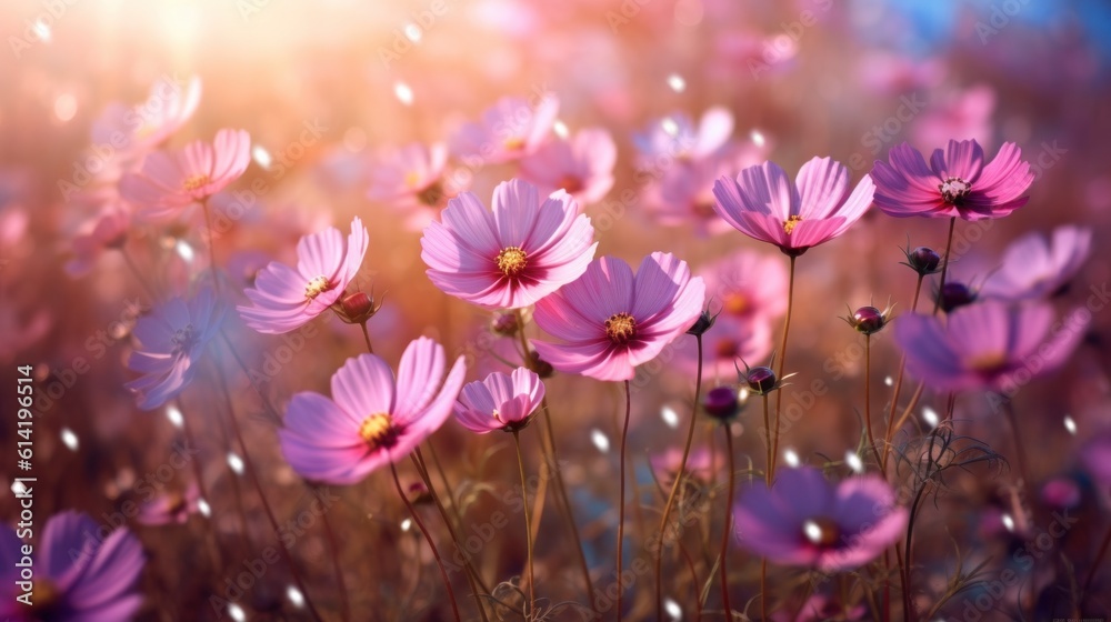 Colorful cosmos flower background. Illustration AI Generative