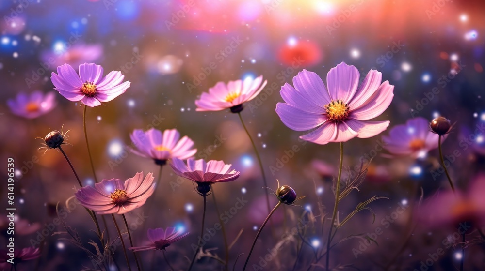 Colorful cosmos flower background. Illustration AI Generative