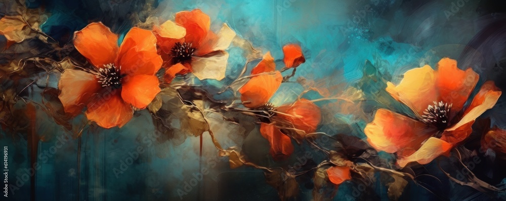 Painted colorful flowers background. Illustration AI Generative.