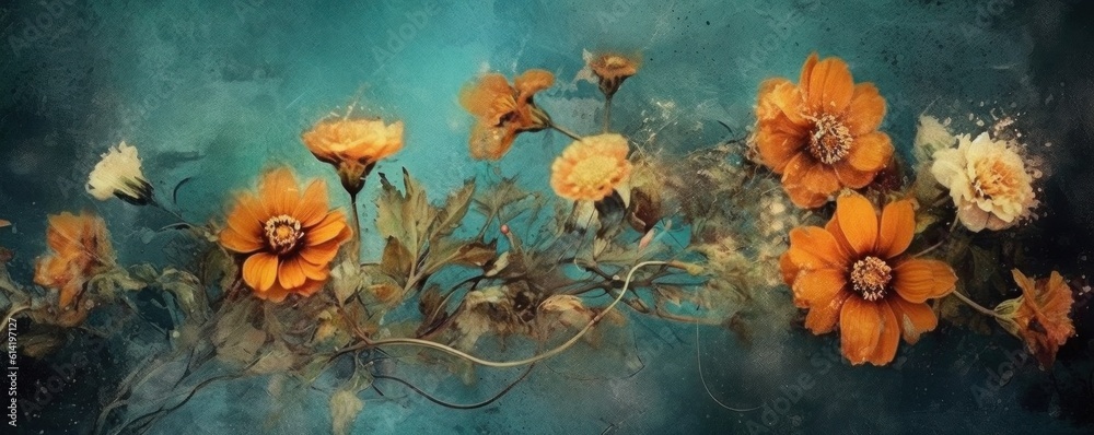 Painted colorful flowers background. Illustration AI Generative.