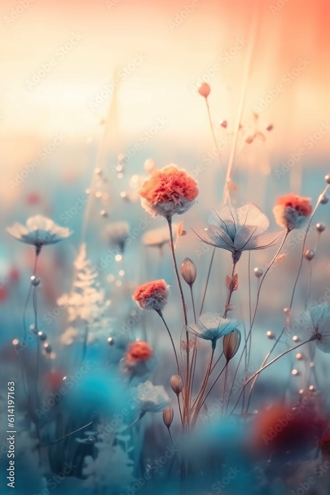 Painted colorful flowers background. Illustration AI Generative.