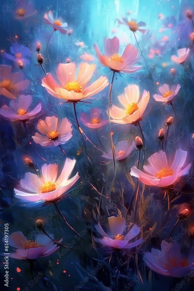 Colorful cosmos flower background. Illustration AI Generative