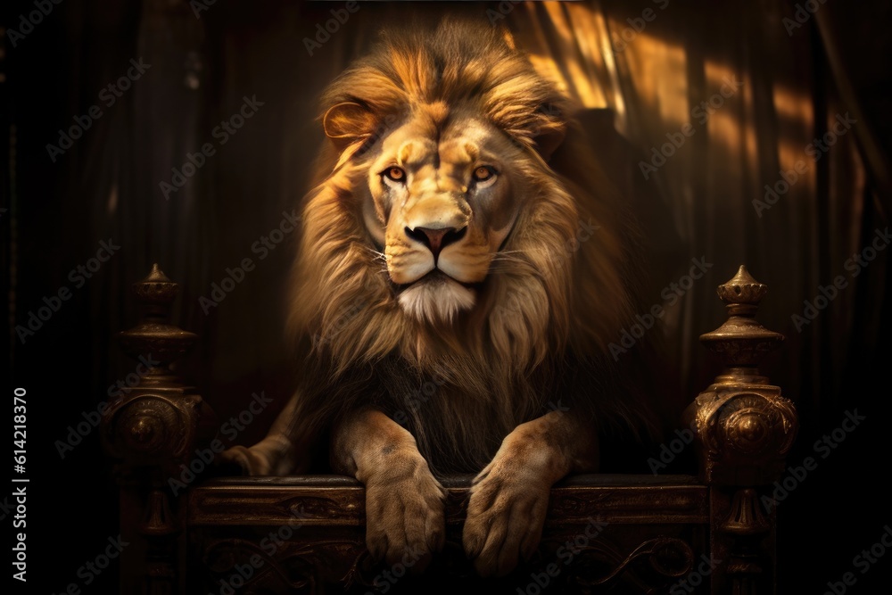 A Royal lion sitting on a throne. Generative ai