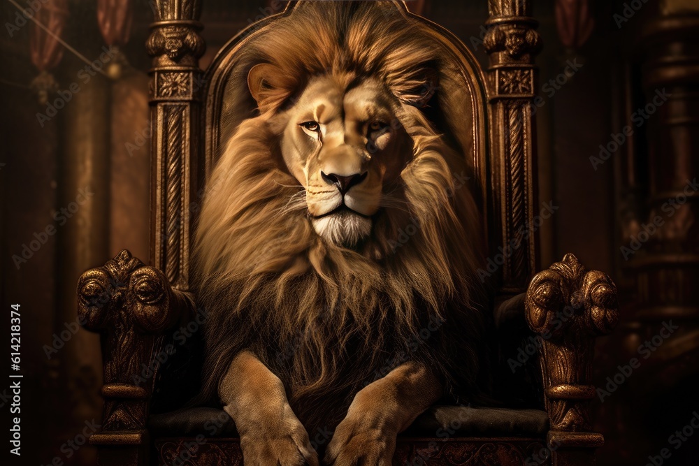 A Royal lion sitting on a throne. Generative ai