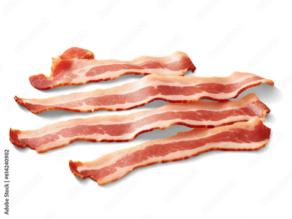 Bacon slices isolated on transparent or white background, png