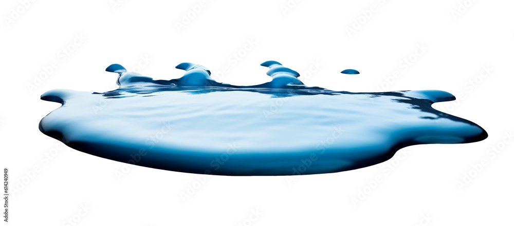 Water spill puddle and droplets isolated on transparent or white background, png