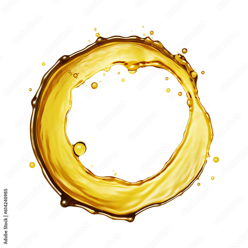 Splash of olive or engine oil arranged in a circle isolated on transparent or white background, png