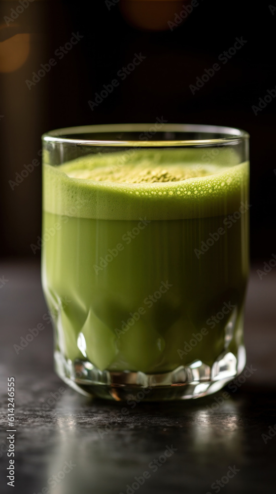 Green matcha in glass. Illustration AI Generative.