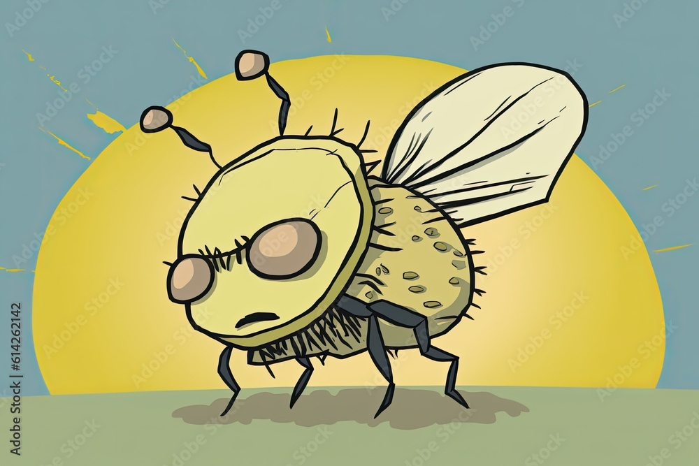 cartoon fly with a bright sun in the background. Generative AI