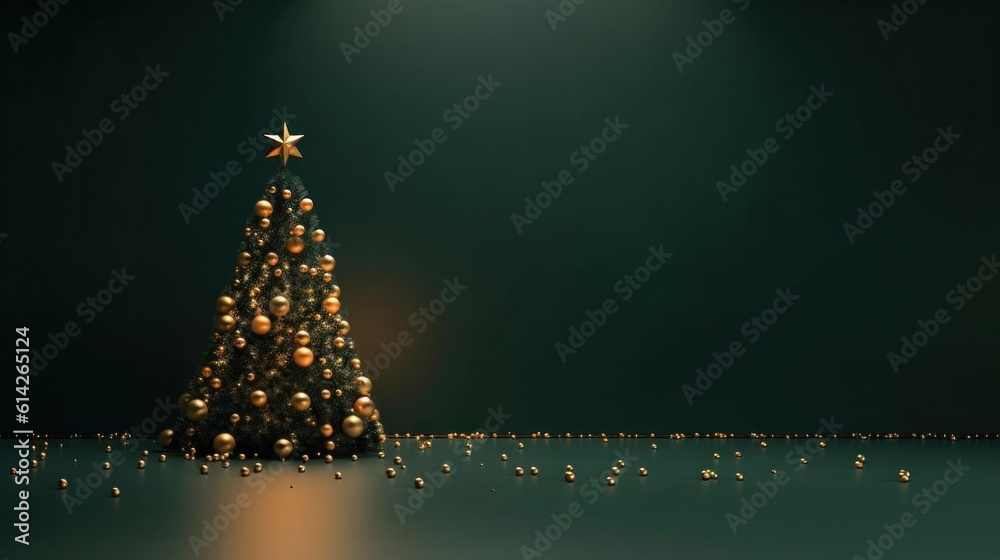 Minimalist background with Christmas tree. Illustration AI Generative