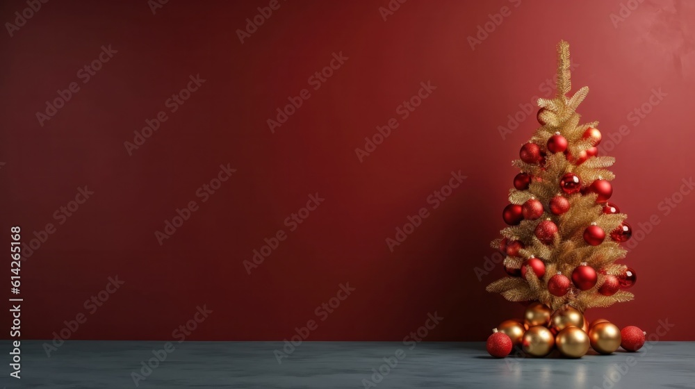 Minimalist background with Christmas tree. Illustration AI Generative