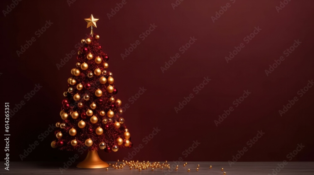 Minimalist background with Christmas tree. Illustration AI Generative