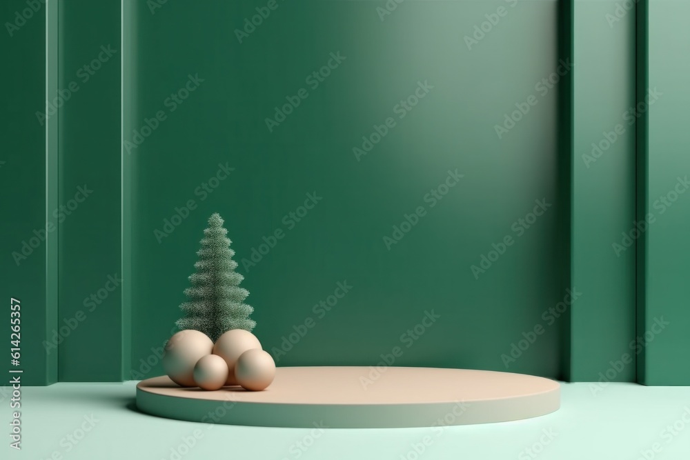 Green Christmas Podium Background. Illustration AI Generative.