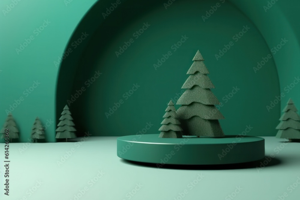 Green Christmas Podium Background. Illustration AI Generative.