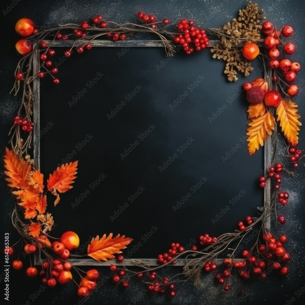 Autumn frame with falling leaves. Illustration AI Generative.