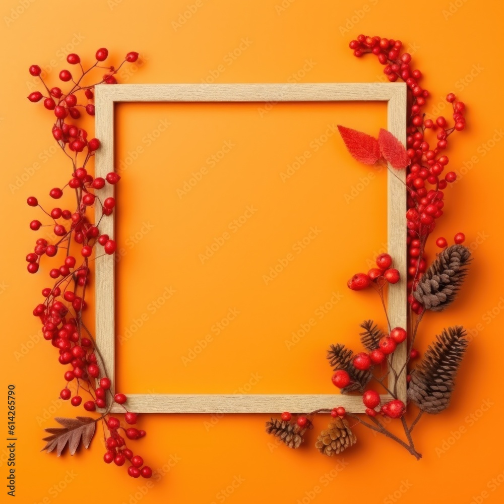 Autumn frame with falling leaves. Illustration AI Generative.