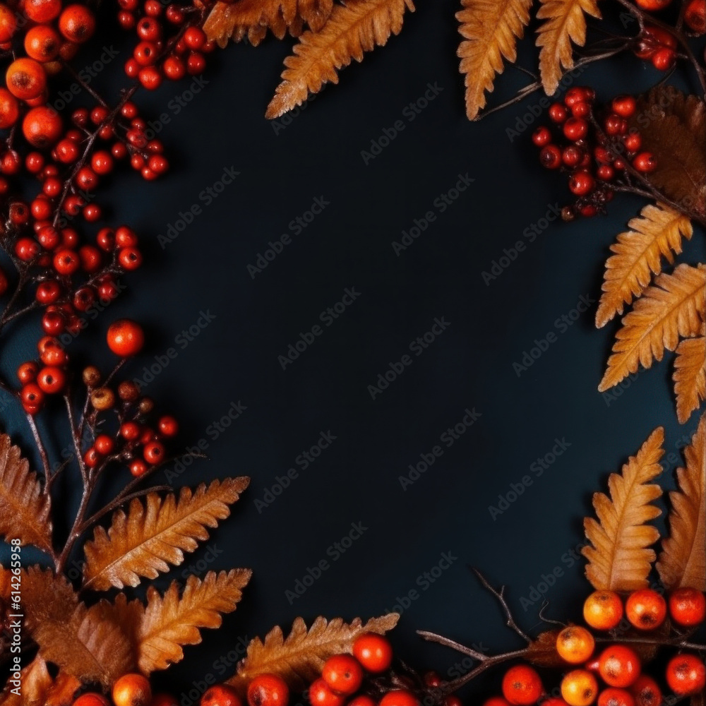 Autumn frame with falling leaves. Illustration AI Generative.