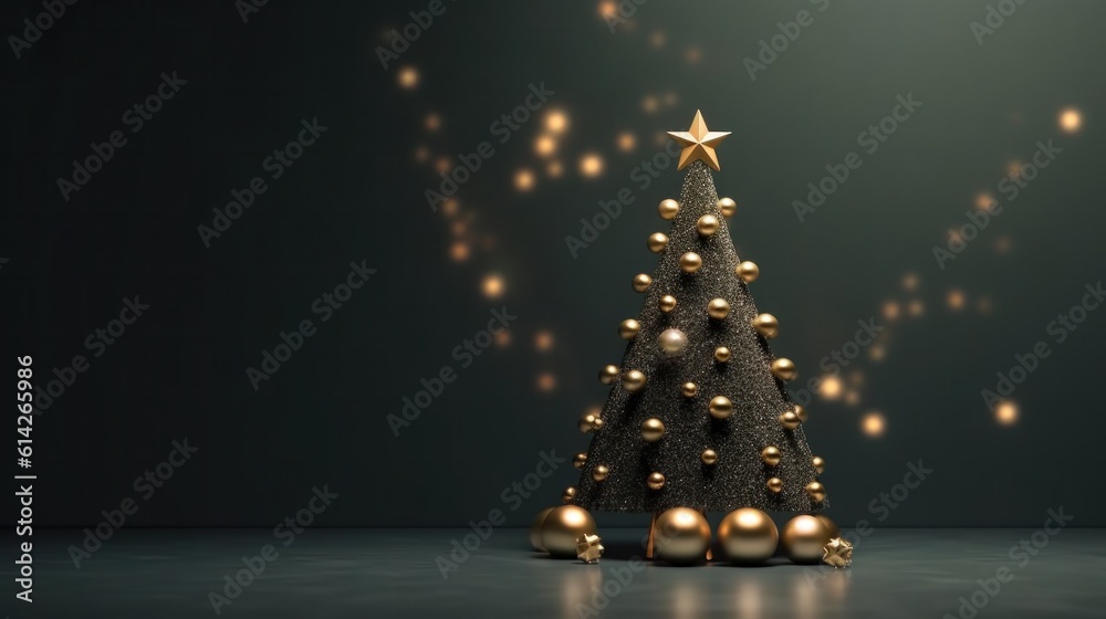 Minimalist background with Christmas tree. Illustration AI Generative