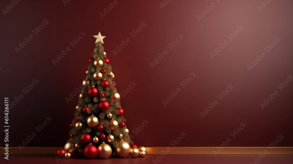 Minimalist background with Christmas tree. Illustration AI Generative