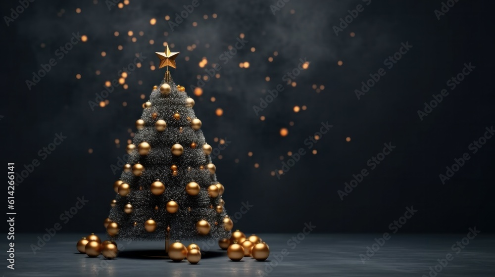 Minimalist background with Christmas tree. Illustration AI Generative