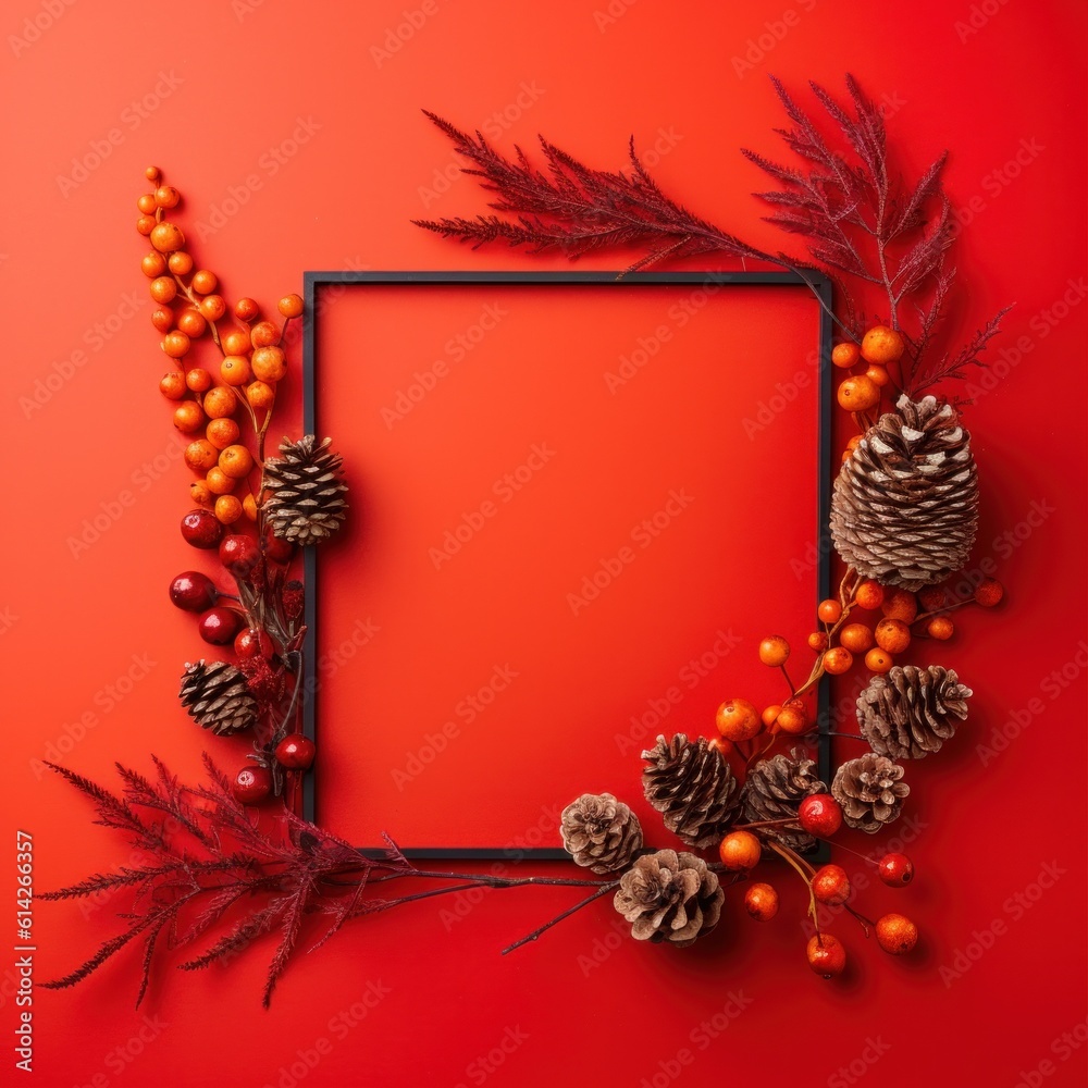 Autumn frame with falling leaves. Illustration AI Generative.