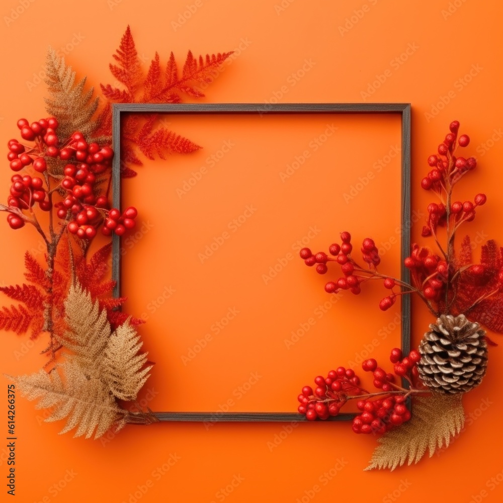 Autumn frame with falling leaves. Illustration AI Generative.