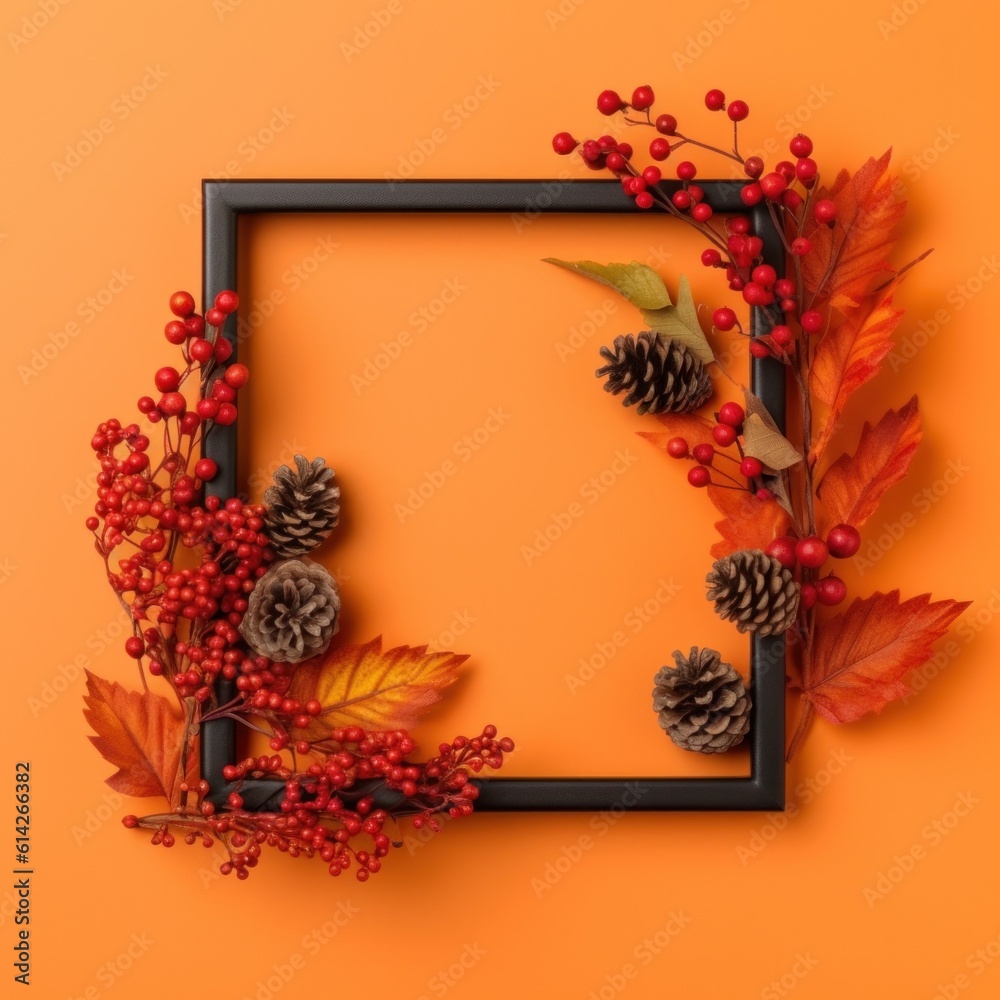 Autumn frame with falling leaves. Illustration AI Generative.