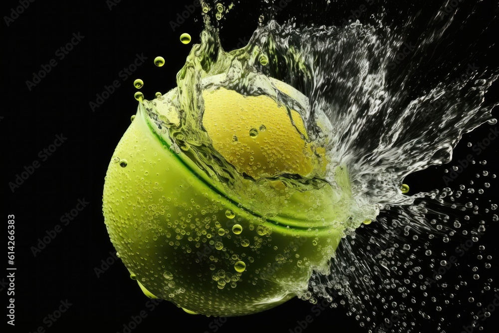 tennis ball bouncing and splashing into a pool of water. Generative AI