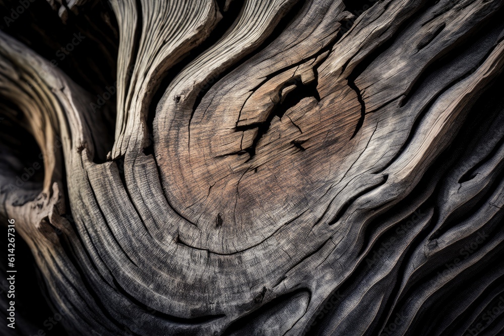 detailed close-up of the texture and patterns on the bark of a tree trunk. Generative AI