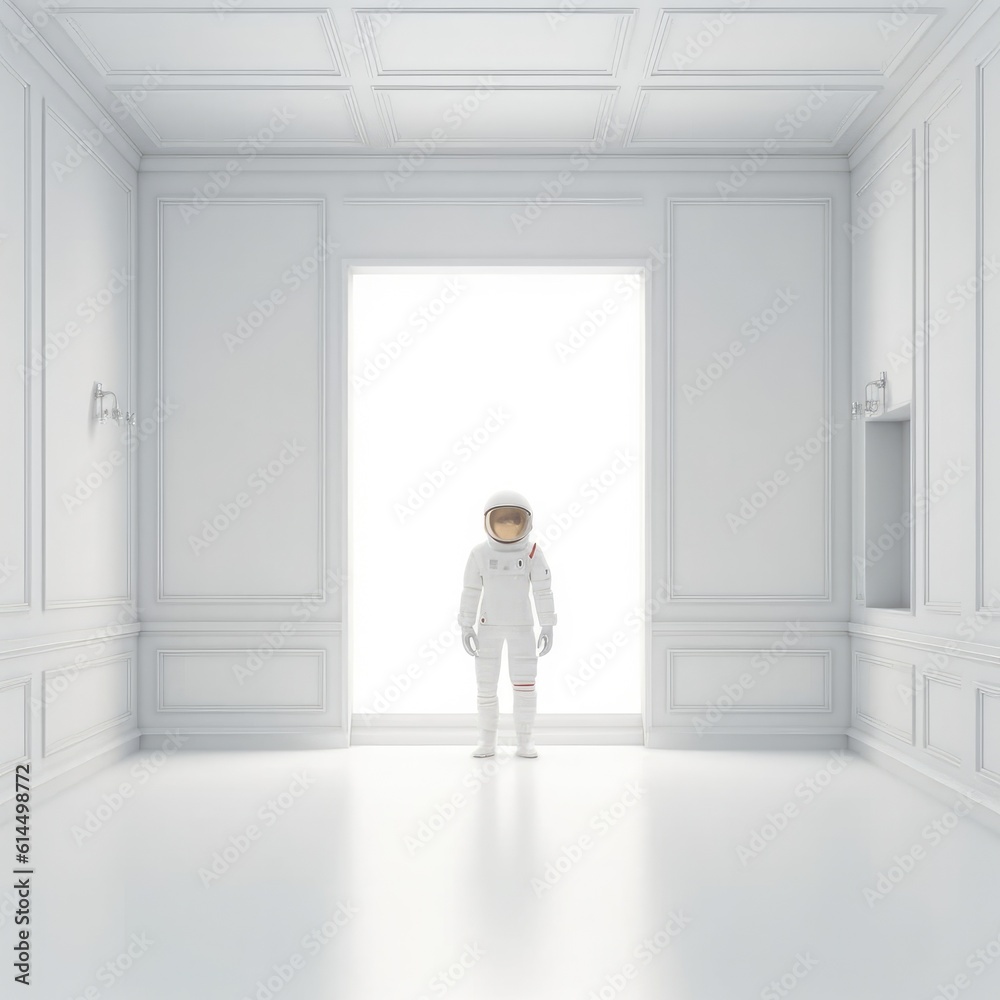 Alone astronaut in white room.