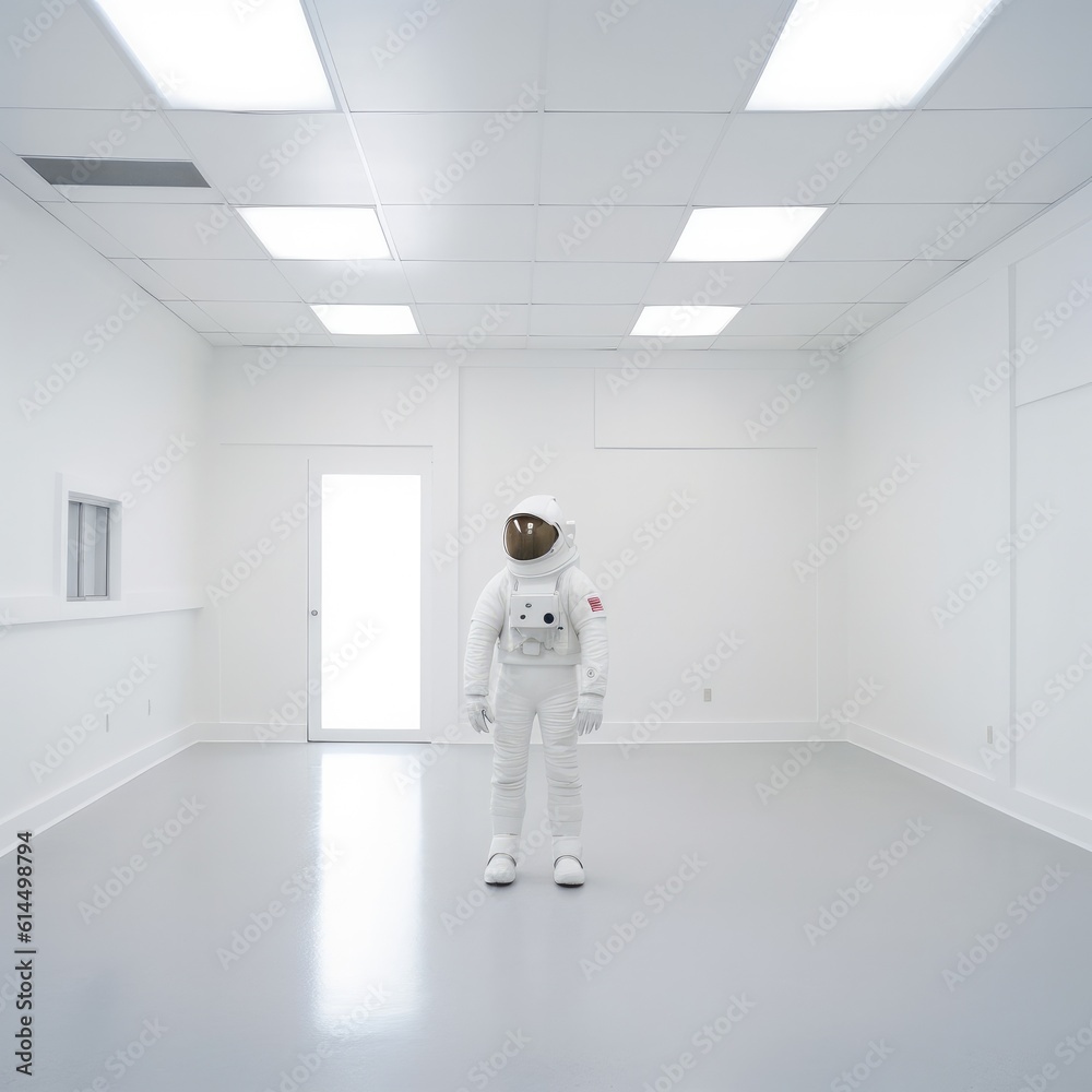 Alone astronaut in white room.