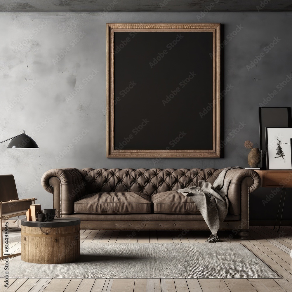 Mock up poster frame in modern interior background, living room.