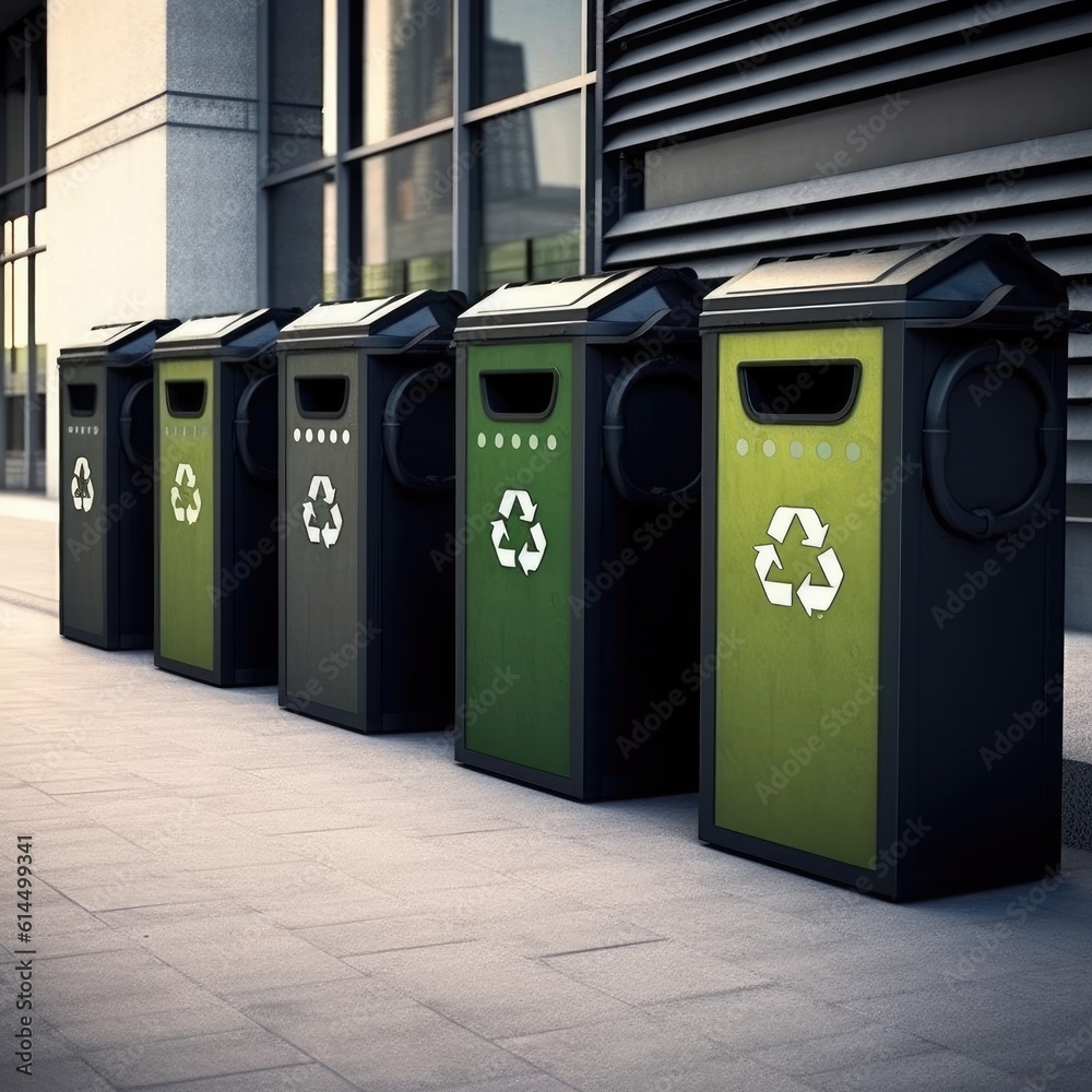 Garbage bins for waste collection and sorting, Waste recycling concept.