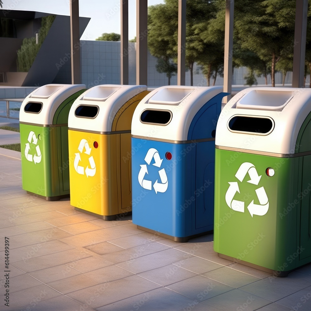 Garbage bins for waste collection and sorting, Waste recycling concept.