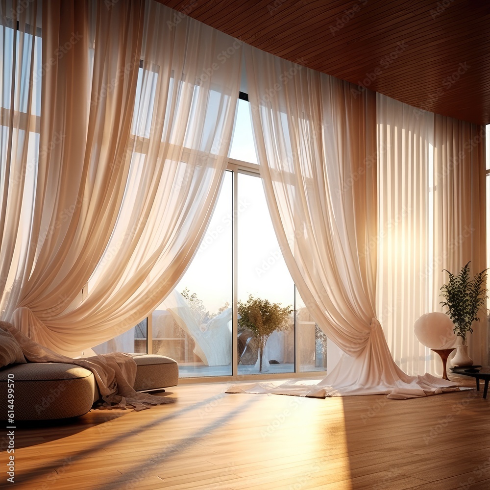 Windows with curtains luxury home.