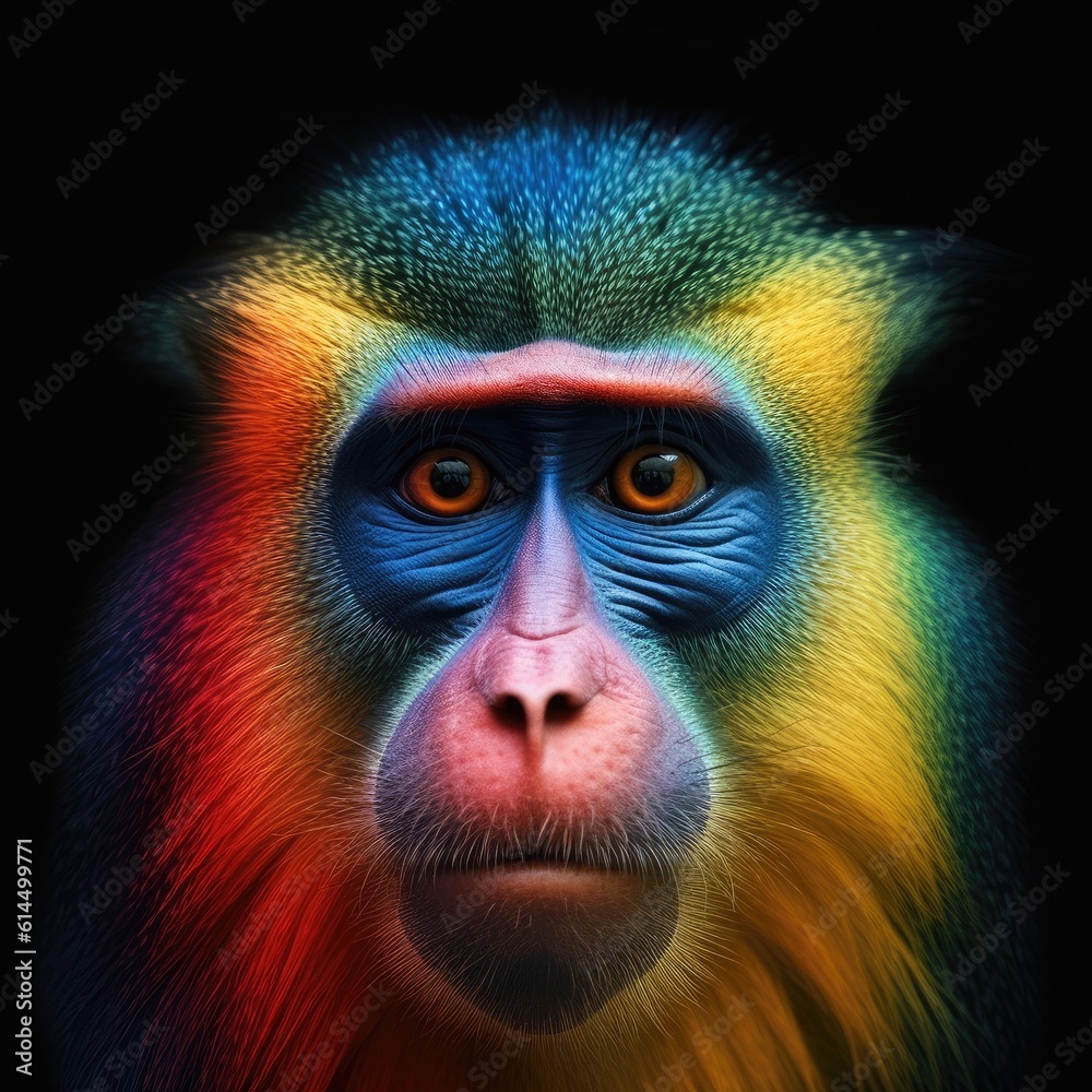 Portrait of a Mandrill, Full colors rainbow of mandrill monkey face.