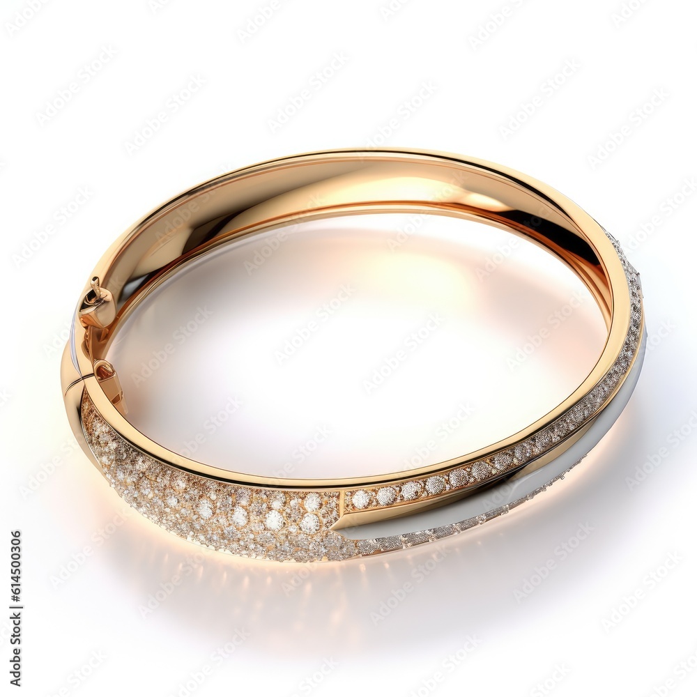 Bangle women, Bangle gold bracelet jewelry women on white background.