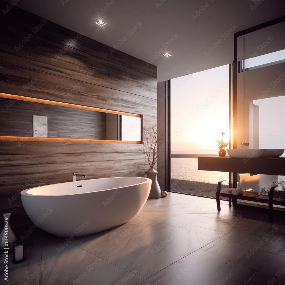 Modern bathroom in a modern house, Classic scandinavian interior design.