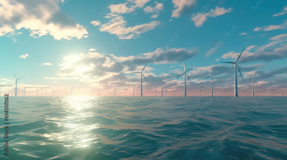 Clean new energy, Sustainable alternative energy, Offshore wind power plant.