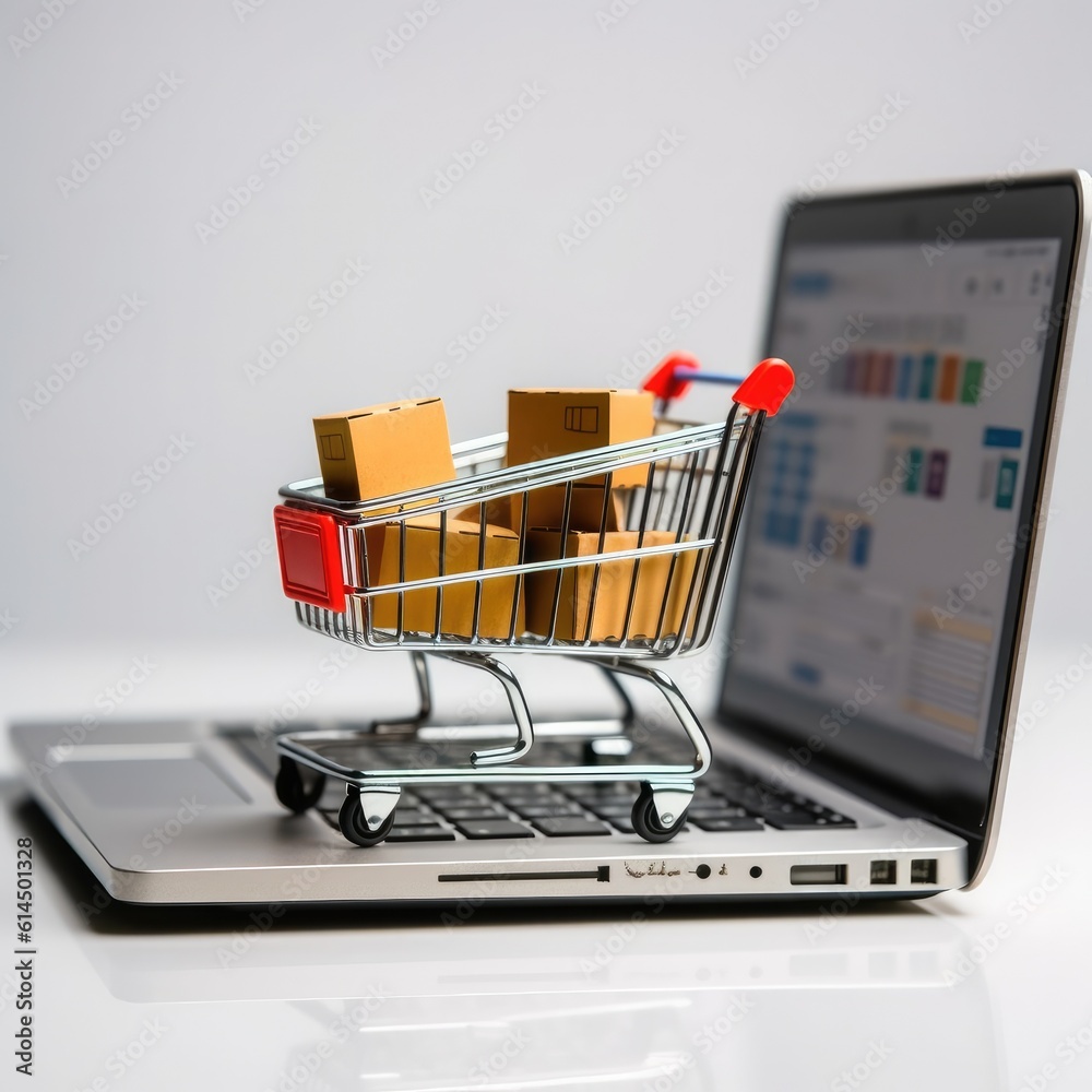 Shopping online, Delivery Shopping online concept, Shopping cart on a laptop keyboard, Shopping serv