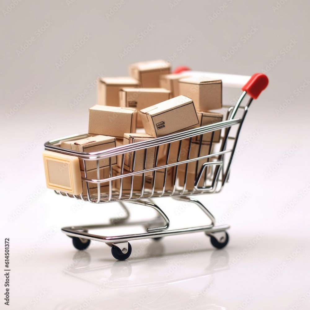 Online shopping and e-commerce with laptop and shopping cart, Concepts about online shopping that co