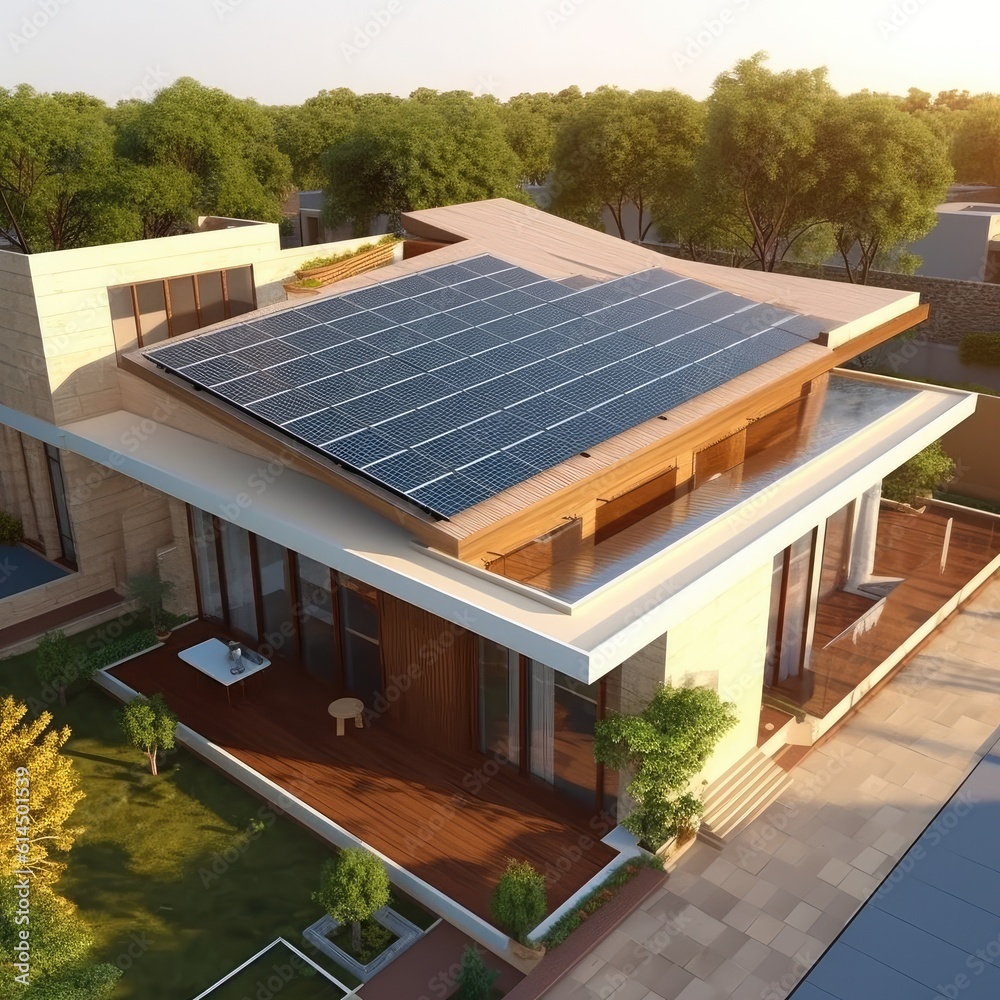 Photovoltaic panels on the roof, Roof Of Solar Panels, View of solar panels on the roof house with s