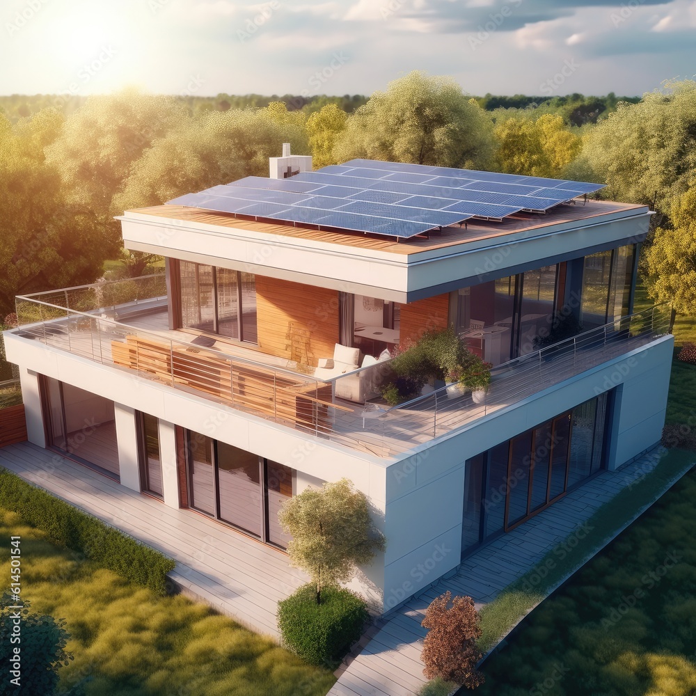 Photovoltaic panels on the roof, Roof Of Solar Panels, View of solar panels on the roof house with s