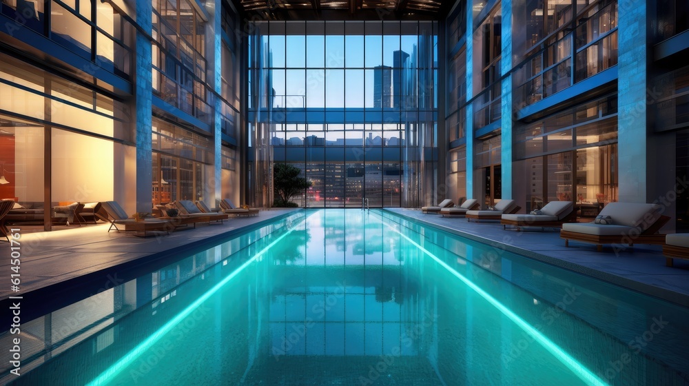 Swimming pool in a modern condominium residential complex.