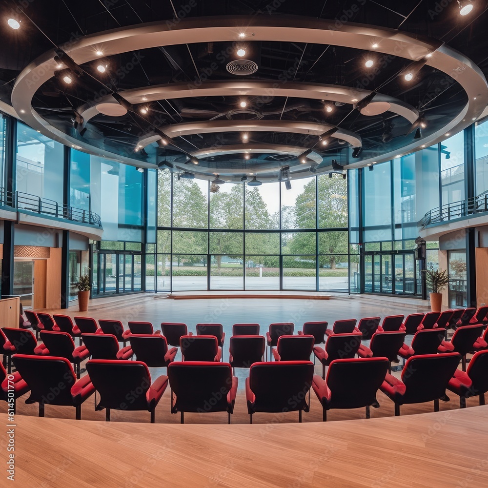 View from the stage in a large modern seminar room.