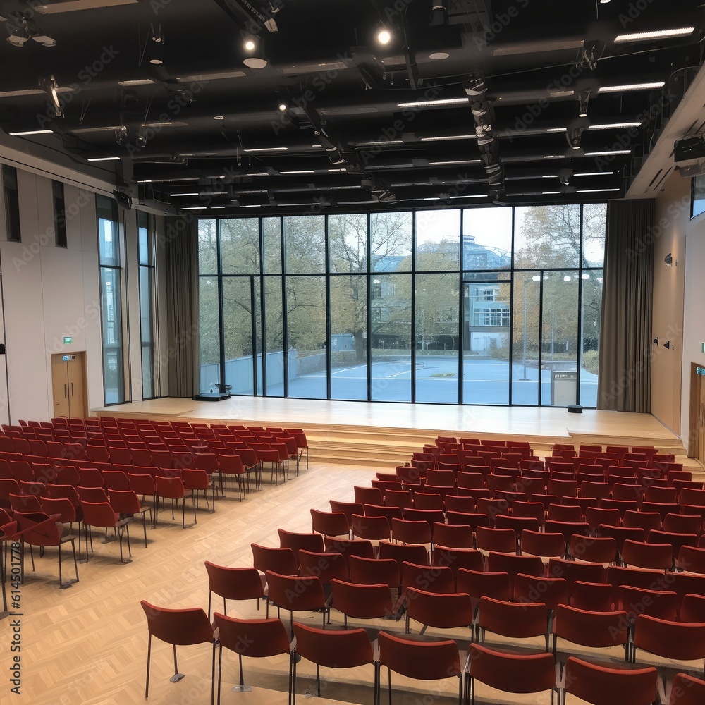 View from the stage in a large modern seminar room.