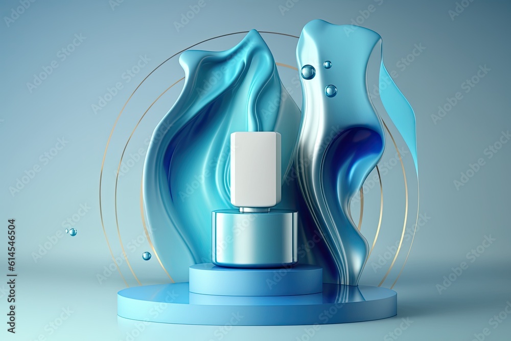 blue liquid bottle with swirling blue patterns. Generative AI