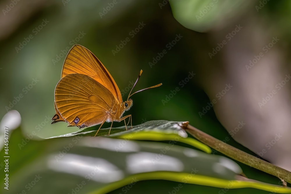 colorful butterfly perched on a green leaf in nature. Generative AI